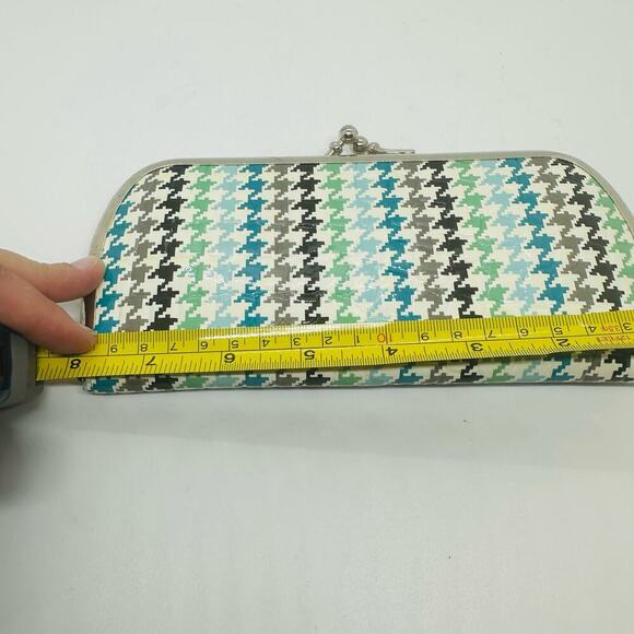 NWT Perfect Image Houndstooth Vinyl Green White Patter Snap Closure Wallet - Picture 5 of 7